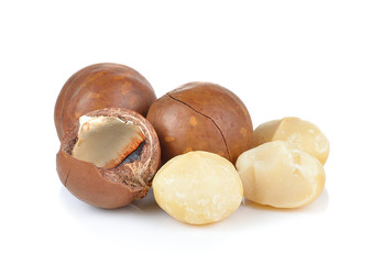 Wall Mural - macadamia nuts on white background
