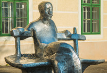 Zagreb Upper Town Promenade. Public Statue, Poet Antun Gustav Matos, On Bench On Upper Town In Zagreb, Croatia.
