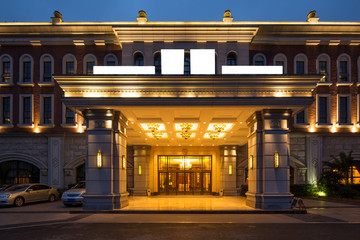 entrance of luxury hotel