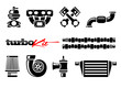 Vehicle turbo kit performance car parts icons set. Vector illustration.