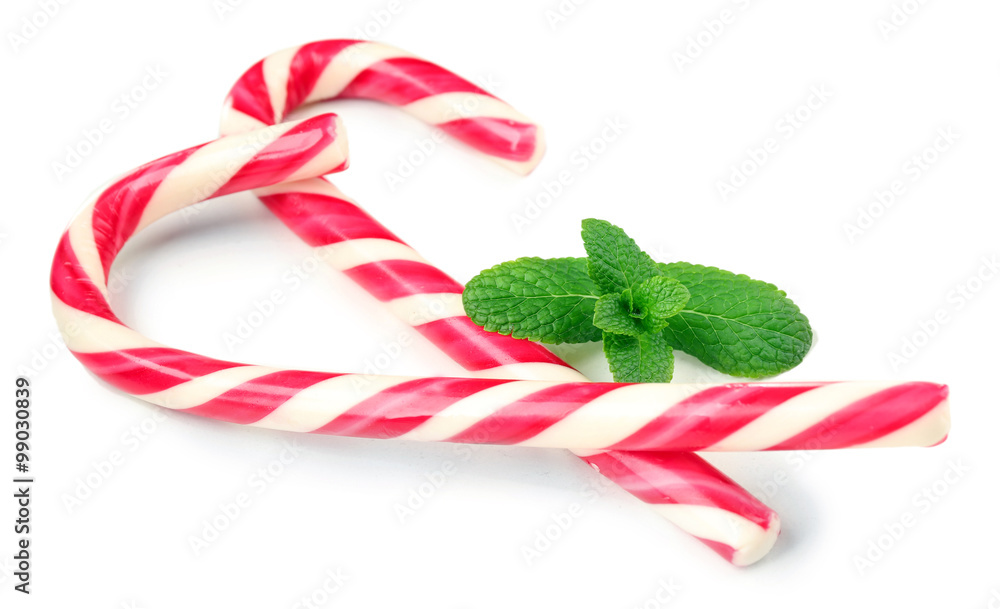 Lollipop candies with mint, isolated on white