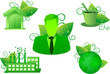 green Environment Nature leaf icon set have business home coffee and industrial factory vector green