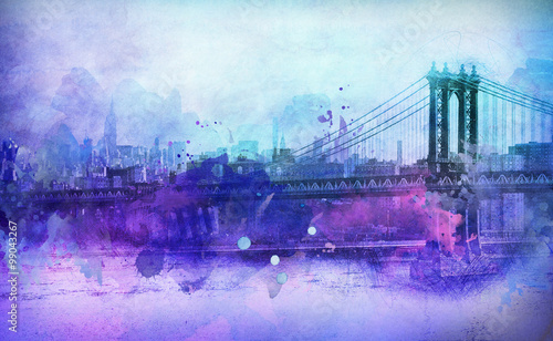 painterly-widok-nyc-manhattan-most-i-rzeka