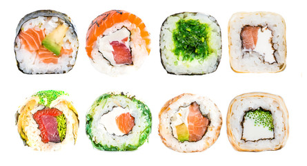 Canvas Print - close-up of collection traditional fresh japanese seafood sushi