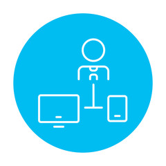 Wall Mural - man linked with computer and phone line icon.