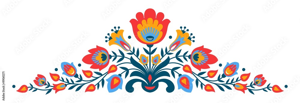 Polish folk papercut style flowers - obrazy, fototapety, plakaty 