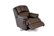 Brown reclining leather chair with controls on white background
