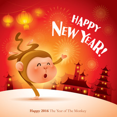 Wall Mural - Happy New Year! Chinese Zodiac - Monkey. Chinese New Year 2016.