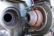 A rotary cup duel fuel burner on an industrial steam boiler