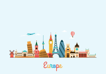 Europe skyline. Travel and tourism background. 