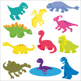 Fototapeta Dinusie - Vector collection of various kinds of cute cartoon dinosaurs.