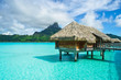 Thatched roof honeymoon bungalow on Bora Bora