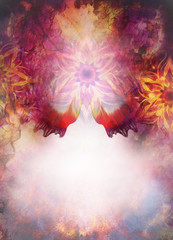 Aufkleber - oriental ornamental mandala and color abstract background with spots, copi space and butterfly.