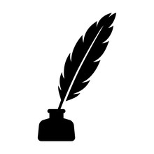 Feather Quill Pen With Inkpot Flat Icon For Apps And Websites