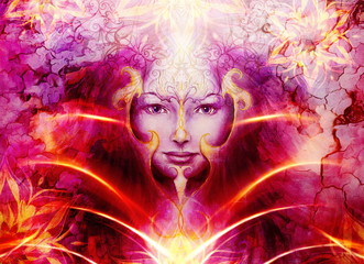 Aufkleber - Beautiful Painting Goddess Woman with ornamental mandala and color abstract background  and desert crackle..