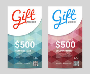 Sticker - Gift voucher Vertical Template with colorful and modern Hexagonal design. Certificate Coupon design template