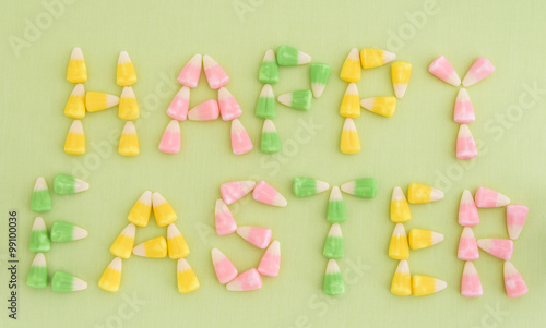Happy Easter Printed Out Of Pastel Candy Corn On A Light Green Background Buy This Stock Photo And Explore Similar Images At Adobe Stock Adobe Stock