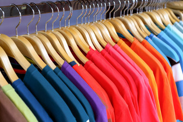 new clothes colorful in a shop store.