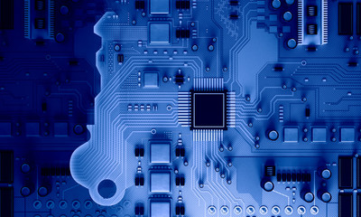 Circuit board blue background 