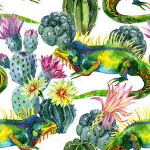 Watercolor Seamless Cactus Pattern