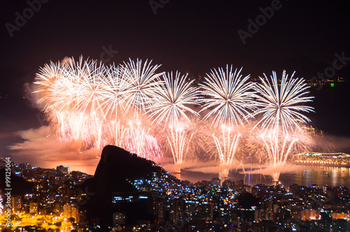 Famous New Year Firework Display in Copacabana Beach in Rio de Janeiro Poster
