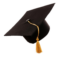 Wall Mural - Black student hat, isolated on white