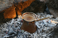 Ember Turkish Coffee. Roasted Turkish Coffee. Traditional Nubian Coffee Making. Coffee Turk On The Coal.