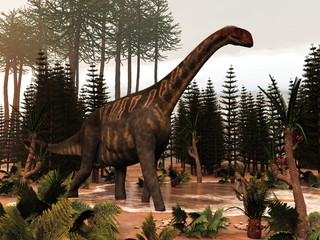 Plakat dinozaur afryka pejzaż zwierzę