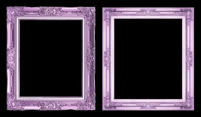 collection 2 antique purple frame isolated on black background,