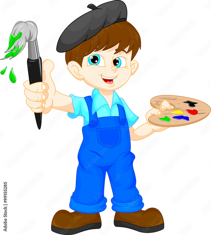 Cartoon boy painting Stock Vector | Adobe Stock