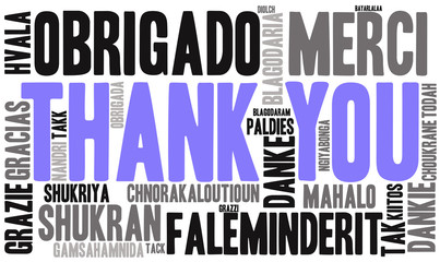 Wall Mural - International Thank You word cloud. Each word used in this word cloud is another language's version of the word Thank You.