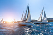 canvas print picture - Luxury yachts at Sailing regatta. Sailing in the wind through the waves at the Sea.
