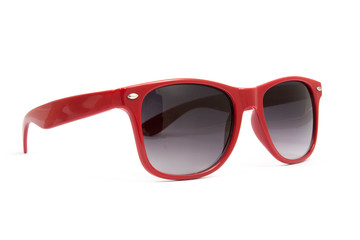 red sunglasses on white background