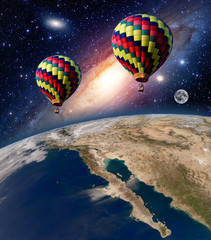 Wall Mural - hot air balloon surreal wonderland fairy tale landscape fantasy planet moon. elements of this image 
