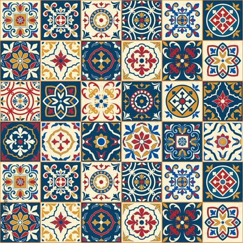 Naklejka na kafelki Gorgeous seamless pattern . Moroccan, Portuguese tiles, Azulejo, ornaments. 