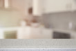 White Quartz Stone counter top with blur kitchen background, ton