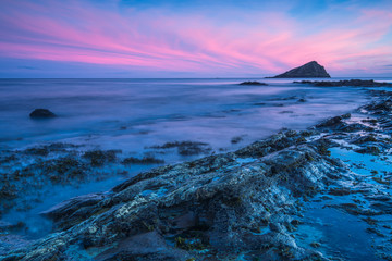 Timelapse sunset and blur water at atlantic beach