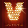 Vector shiny gold lamp alphabet in cabaret show style. Letter V