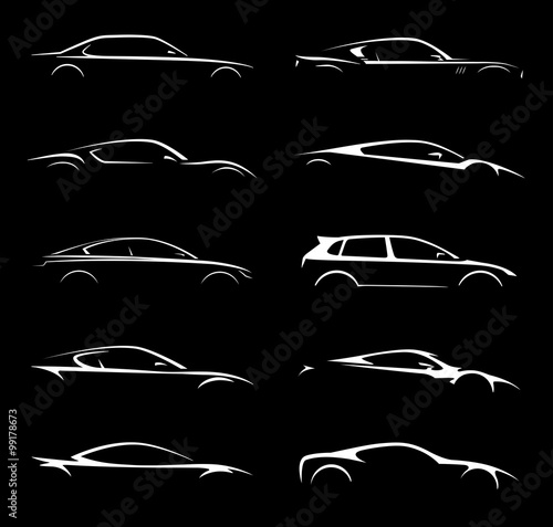 Supercar and regular car vehicle silhouette collection set. Vector illustration.