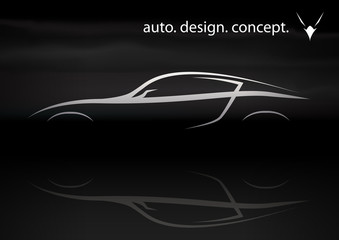 Wall Mural - Conceptual sports car vehicle silhouette vector design with reflection