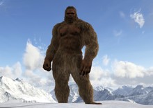 Sasquatch - Bigfoot - Yeti On Snowy Mountain Peaks