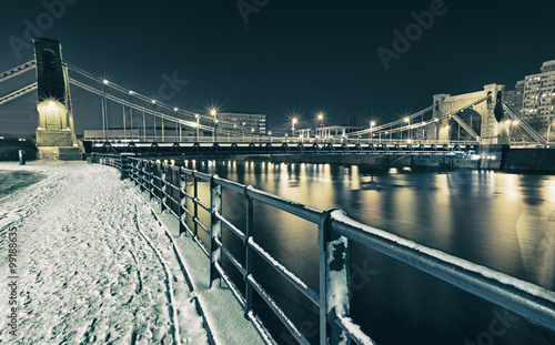 Naklejka na szybę view on bridge at night in winter time in wroclaw, poland