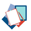 © ciripasca - Flat design notepad, pen, tablet and color sheets of paper