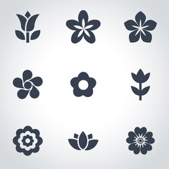 Sticker - Vector black flowers icon set. Flowers Icon Object, Flowers Icon Picture, Flowers Icon Image - stock vector