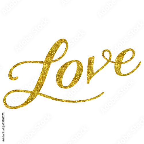 Cuadros en Lienzo Love Gold Faux Foil Glitter Cita metalizada aislada en blanco Bac