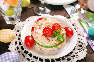 Wall Mural - vegetable salad with mayonnaise for easter