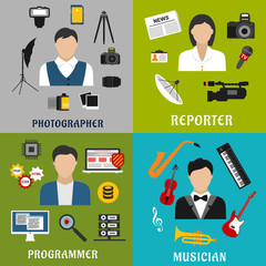 Poster - Musician, photographer, reporter and programmer professions