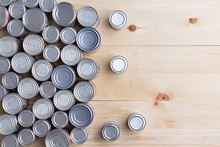 Conceptual Background Of Multiple Canned Foods For Food Drive Donations