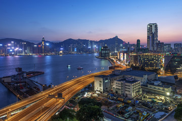 Wall Mural - Modern city at night, Hong Kong, China.