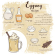 vector hand drawn illustration of eggnog recipe with list of ingredients